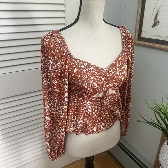 THE FISHERMANS DAUGHTER Womens Small Cropped Ballon Sleeve Cut Out Boho Chic - Picture 4 of 13